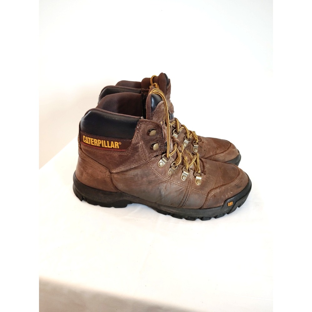 Caterpillar Second Shift Men's 10M Brown Leather Work Boots Durable CAT Boots